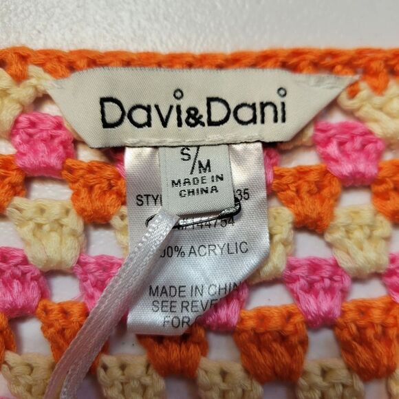 Davi & Dani Multicolor Orange Pink Crochet Halter Layered Wrap Tie Waist Dress - Picture 9 of 13